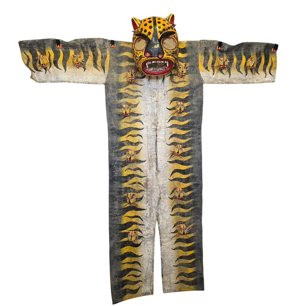 Rare Large Vintage Zacuala Guerrero Leopard Dance Hand Made with Costume